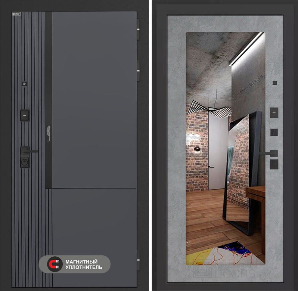 lab-2-pro-18-beton-sv Входная дверь Лаб 2 Про с зеркалом 18 – Бетон светлый — изображение 1