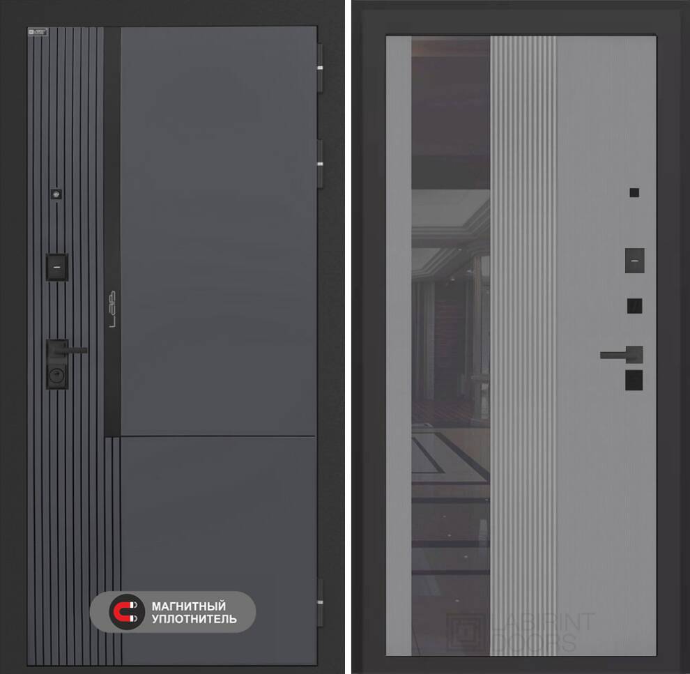 lab-2-pro-32-seriyrelief Входная дверь Лаб 2 Про с зеркалом 32 тонированным – Серый рельеф софт — изображение 1