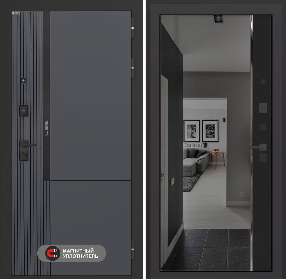 lab-2-pro-panorama-kvarts Входная дверь Лаб 2 Про с зеркалом (тонированное) Панорама – Черный кварц — изображение 1
