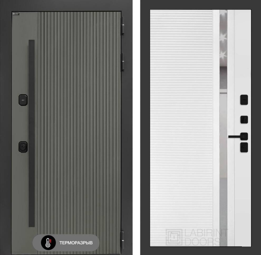 Labirint-termolab-1-teplo-31-white Входная Дверь ТЕРМОЛАБ 1 - 31 Белый софт, зеркальная вставка с тонировкой — изображение 1