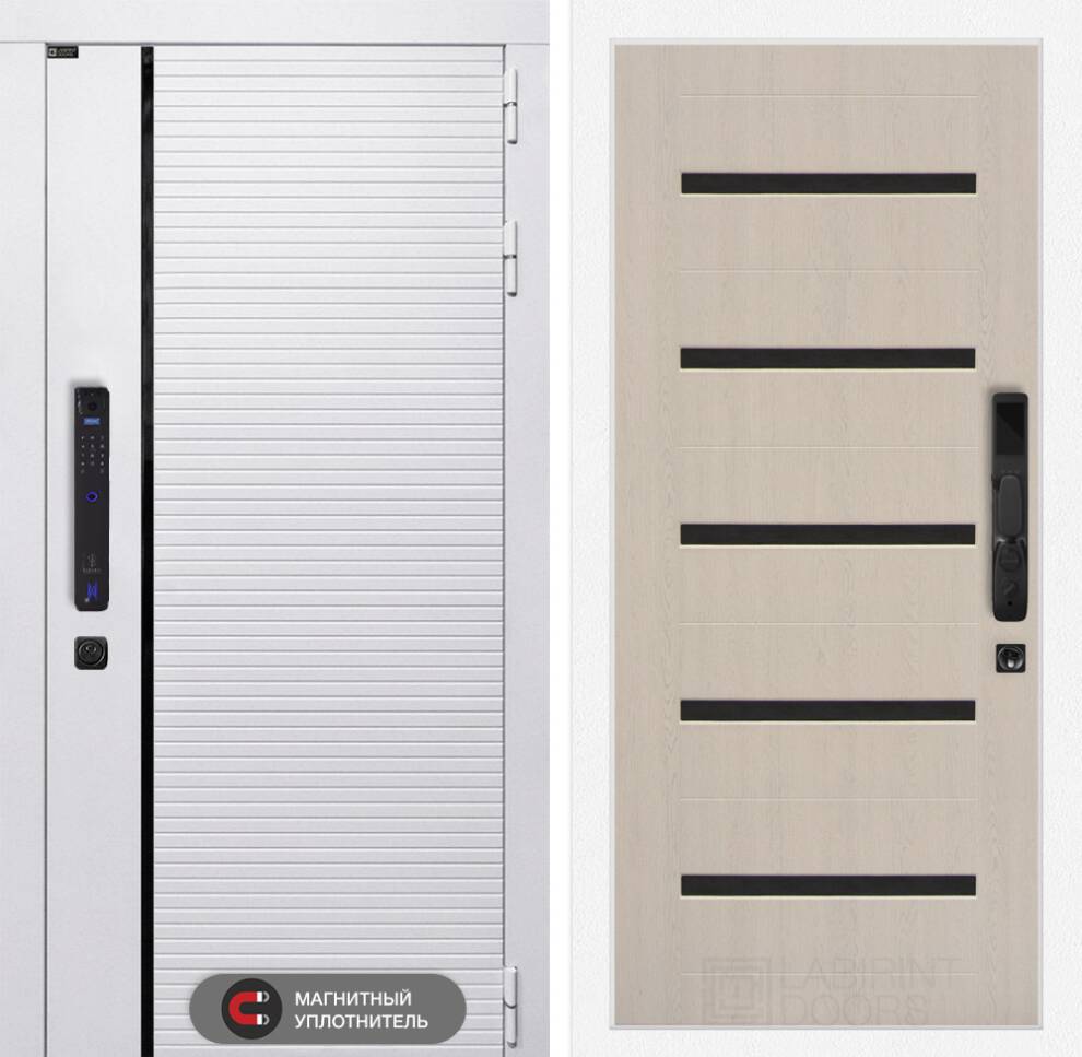 labirint-royal-smart-01-bd Входная дверь Роял Смарт 01 – Беленый дуб, стекло черное — изображение 1