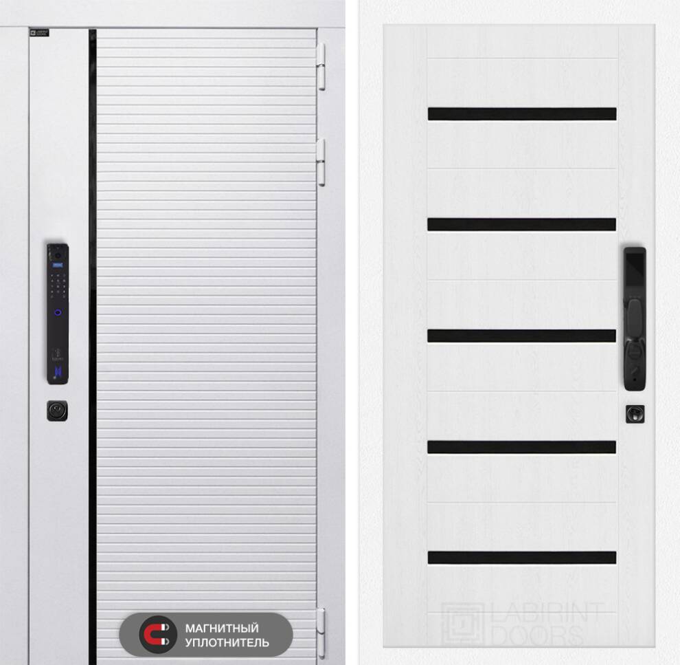 labirint-royal-smart-01-white Входная дверь Роял Смарт 01 – Белое дерево, стекло черное — изображение 1