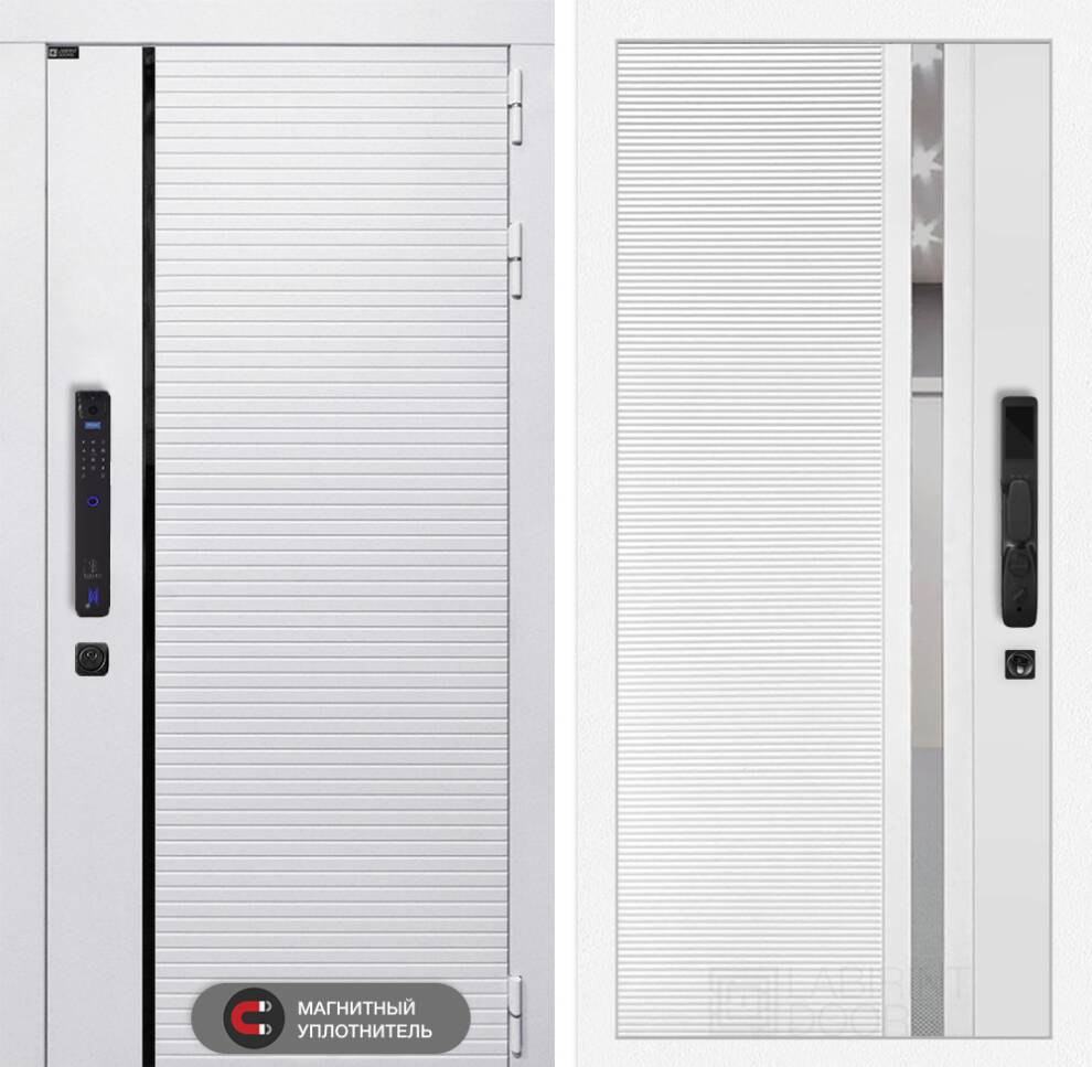 labirint-royal-smart-31-white Входная дверь Роял Смарт 31 – Белый софт, зеркальная вставка с тонировкой — изображение 1